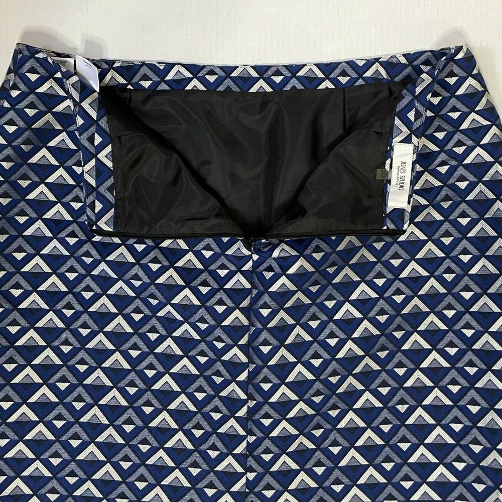 Jones Studio Separates Blue & Silver Diamonds Patterned Pencil Skirt Size 16 - Picture 6 of 12